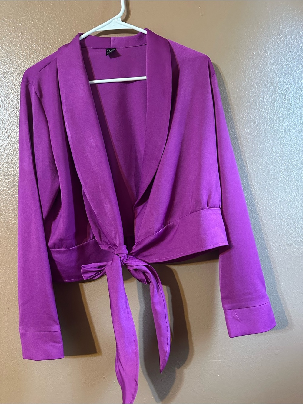 SHEIN Magenta Tie-Front Cropped Robe Jacket